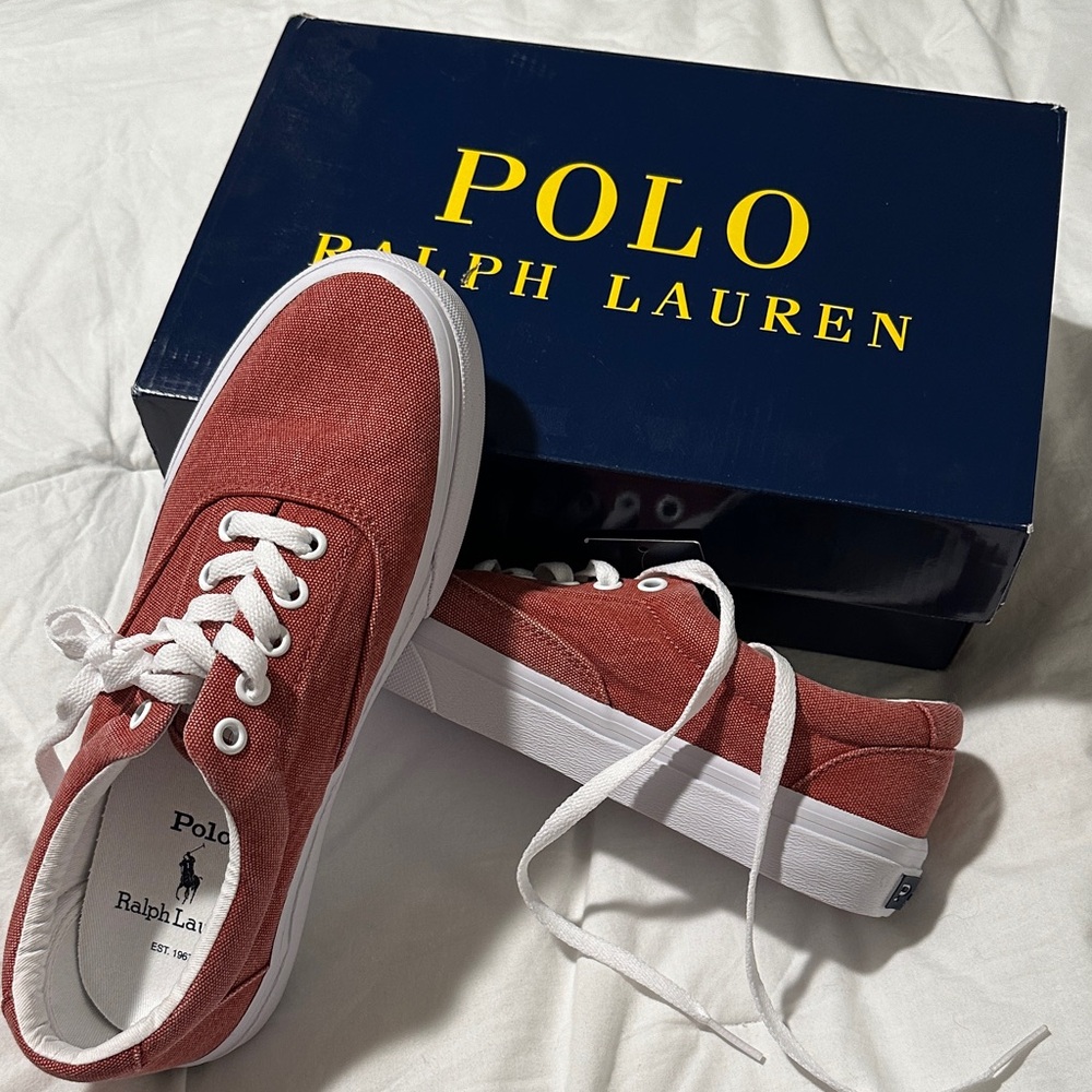 POLO Ralph Lauren Red Washed Canvas Sneakers NWT